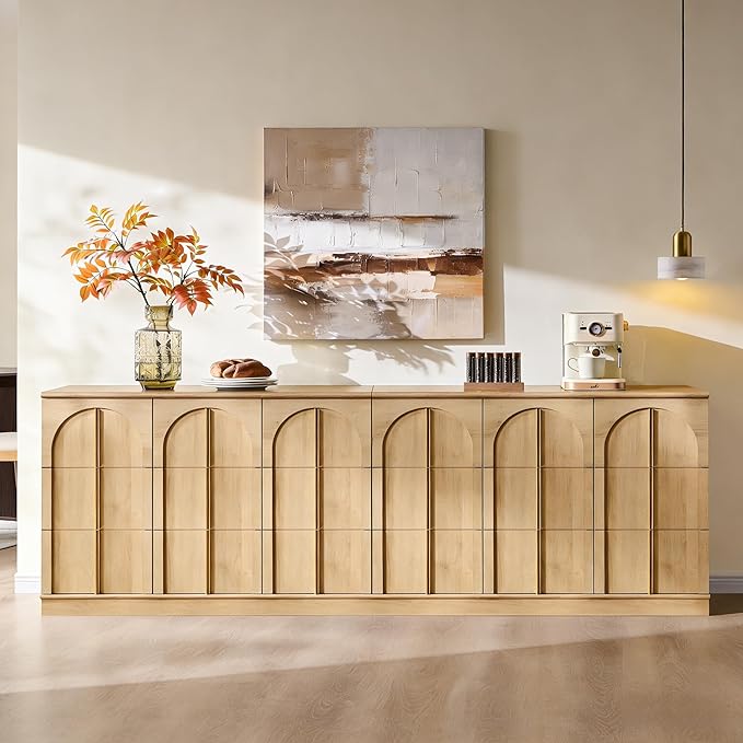 ACCOHOHO Buffet Cabinet with Storage 93 Inch Arched Wood Sideboard Cabinet with Adjustable Shelf Modern Console Tables Accent Storage Cabinets for Living Room,Dining Room,Kitchen