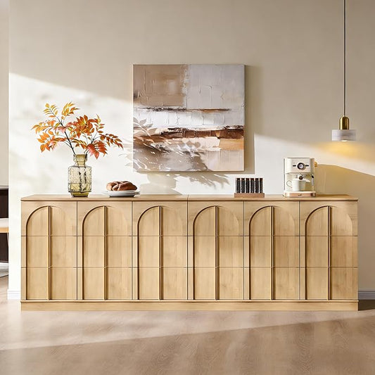 ACCOHOHO Buffet Cabinet with Storage 93 Inch Arched Wood Sideboard Cabinet with Adjustable Shelf Modern Console Tables Accent Storage Cabinets for Living Room,Dining Room,Kitchen