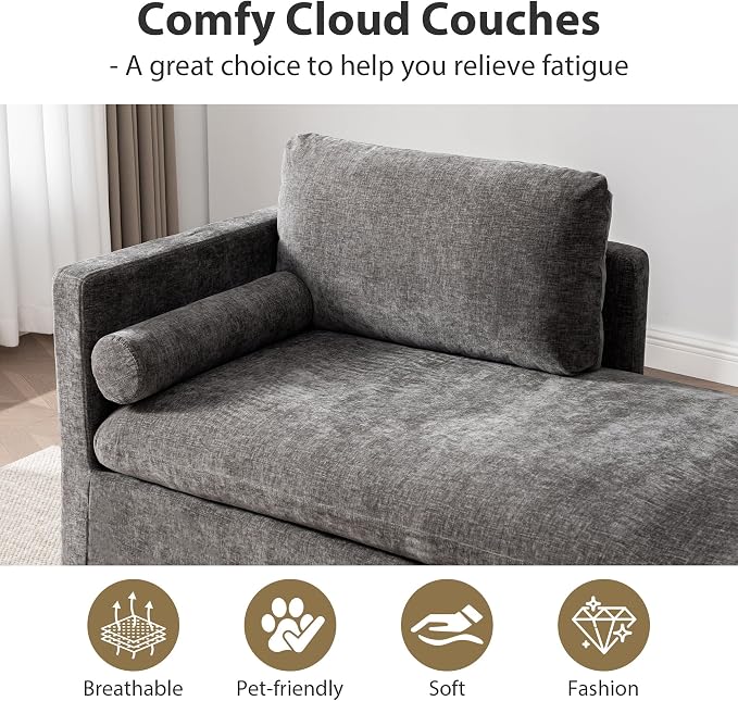 Chifee & Vingol 82.68" Oversized Chaise Lounge Indoor Modern Upholstered 2-Seater Daybed Sofa Bench with Pillows & Armrests Lounge Sleeper Sofa for Living Room Bedroom Office,Gray