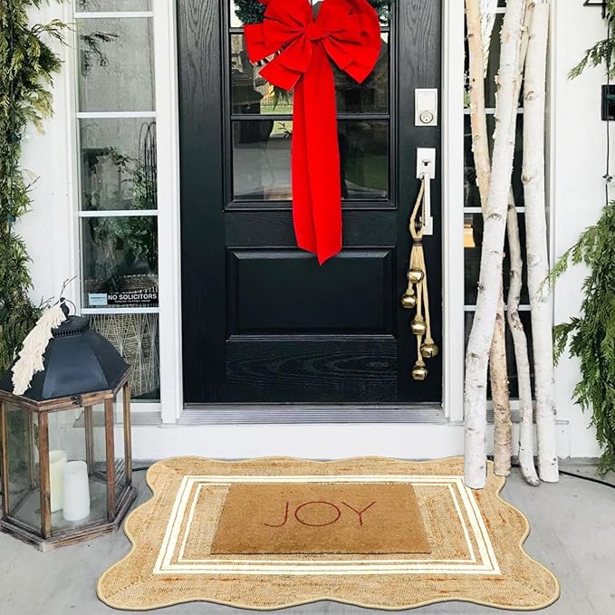 Front Door Rug - 2x3 Jute-Look Washable Doormat Indoor Outdoor Entrance Non-Slip Door Mat Farmhouse Scalloped Small Throw Rugs for Entryway Bedroom Kitchen Mat for Floor Front Porch Decor