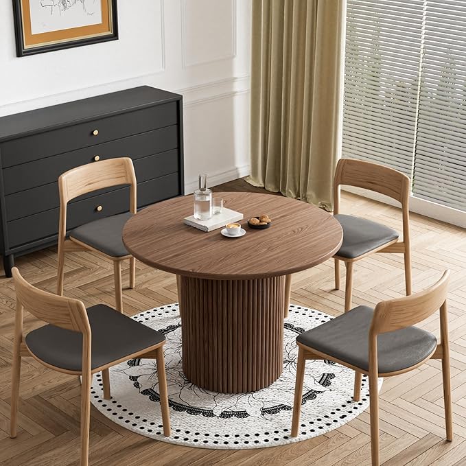 Rophefx Round Dining Table, 41.7" Modern Wood Kitchen Table for 4, Pedestal Circle Dining Tables, Fluted Dining Table for Leisure, Coffee, Kitchen, Dining Room φ41.7" x 29.9"H (Walnut Color)