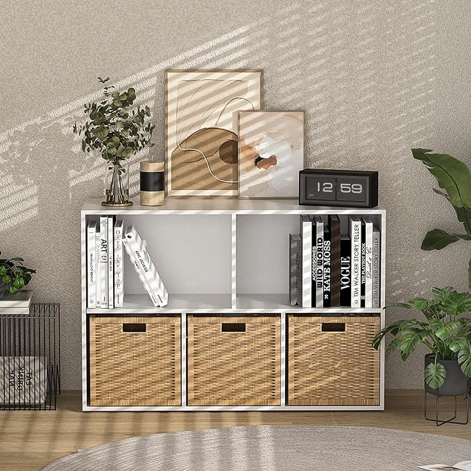 Wooden 5 Cube Storage Organizer with Closed Back Panel,White Cube Shelf Cubby Storage Organizer with Compartments for Living,Bookshelf, Easy to Install (White, 5 Cube-11in)