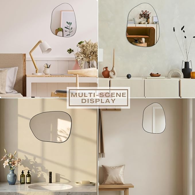 PERFNIQUE Irregular Wall Mirror Asymmetrical Mirror, 16''x12'' Small Black Mirror for Bathroom Bedroom Living Room Entryway, Decorative Modern Wall Decor, Wall Mounted (Black, 16''x12'')