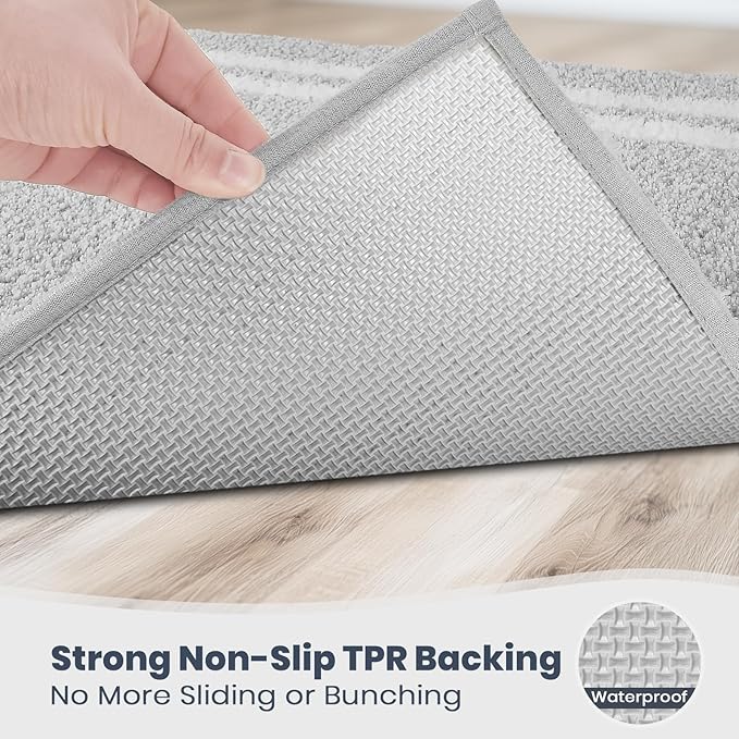PURRUGS Bathroom Rug Non-Slip Machine Washable 30" x 46", Super Absorbent and Quick Dry Shaggy Microfiber Bath Mat, Extra Soft and Plush Bath Rug for Bathtub, Shower, and Sink, Light Grey