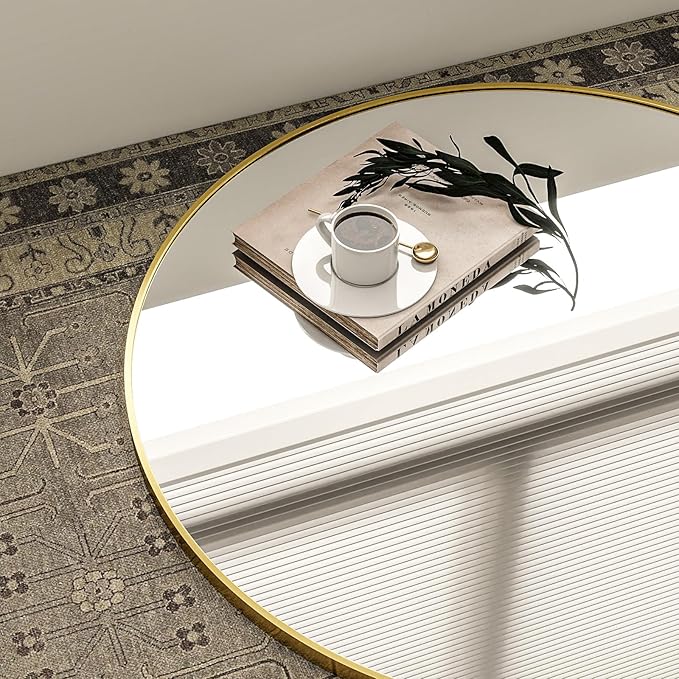 Round Mirror Wall Mounted Mirror - 24" Gold Circle Mirror Bathroom Vanity Mirror with Aluminum Frame for Bedroom Living Room Entryway Decor
