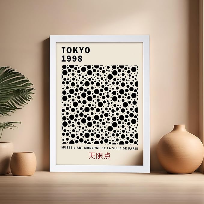 Poster Master Vintage Poster - Retro Pop Art Print - Gift for Artist, Friend - Black Dots, Tokyo, Ville de Paris, Modern, Abstract - Wall Decor for Home, Office, 16x20 White Framed