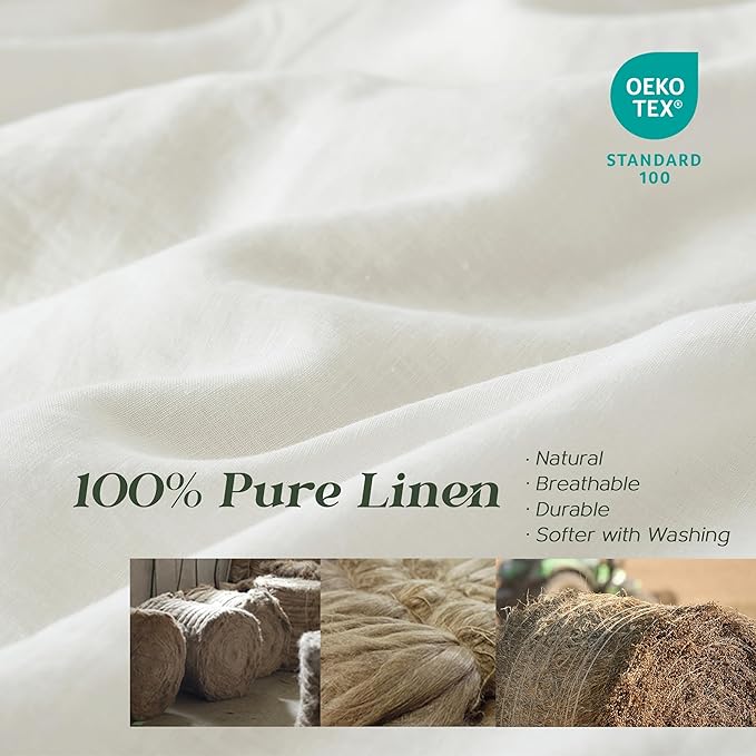 Simple&Opulence 100% Linen Duvet Cover Set, 3 PCS Natural French Flax White Duvet Cover Full Size, Breathable Soft Comfy Linen Bedding Comforter Cover with 2 Pillowcases(White, 78"x86")