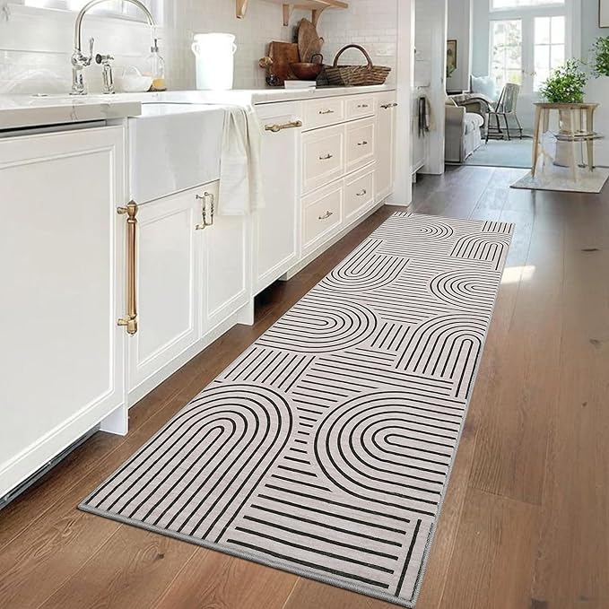 Modern Rug 2x6 Runners for Hallways, Abstract Kitchen Runner Rugs Non Slip Bath Runner, Rainbow Washable Runners Rug for Bedroom, Soft Long Rugs for Entryway Bathroom Laundry Dorm, Light Camel