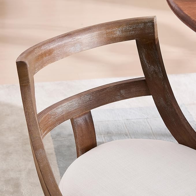 Modern Farmhouse Dining Chairs Set of 2 Mid Century Upholstered Dining Chair with Wooden Curved Back Kitchen Chairs for Dining Room Restaurant Cafe, Brown Walnut Colored-Linen Beige