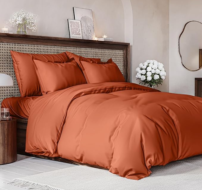Duvet Cover Cal King Size - Extra Soft Cal King Size Duvet Cover - Lightweight, Breathable & Cozy - Easy Care with Zipper Closures & Ties - 104" x 98" Inches - (Terracotta) Comforter Not Included