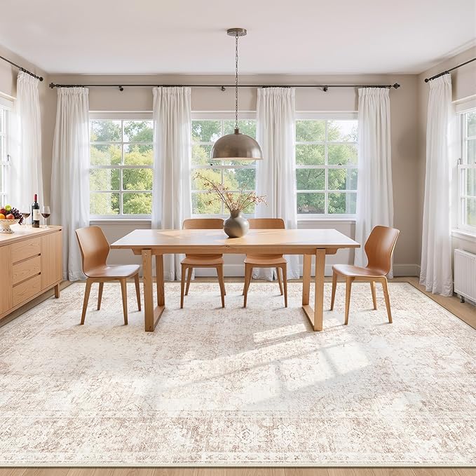 Area Rug 8x10 Vintage Rug: Large Washable Indoor Medallion Rugs Low Pile Distressed Floor Carpet Retro Accent Rug for Living Room Bedroom Kitchen Dining Table Home Office(Retro Beige, 8'x10')
