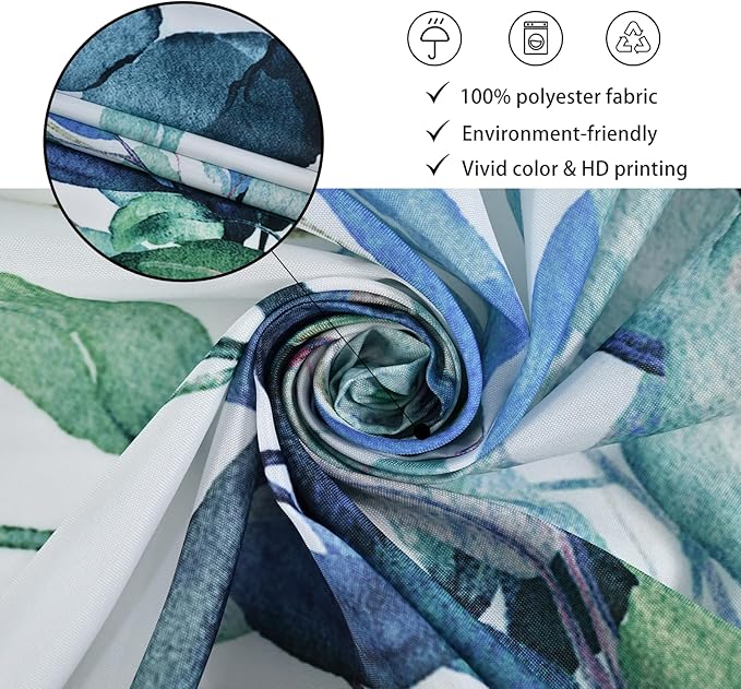 Eucalyptus Extra Long Shower Curtain, Watercolor Green Leaves Plant Floral Spring Nature Waterproof Fabric Machine Washable with Hooks for Bathroom Bathtub Decor 72Wx84H