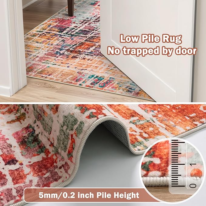 Beeiva Abstract Rugs for Living Room 5x7, Modern Washable Non Slip Area Rug, Ultra Thin Foldable Low Pile Carpet for Dining Room Office Bedroom Playroom - Multicolor