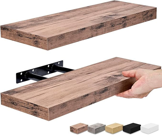 Sorbus Floating Shelves for Kitchen, Bedroom, Bathroom Storage - Wall Mounted, Over Toilet, Hanging Book Shelf for Living Room (Mahogany, 2 Pack)