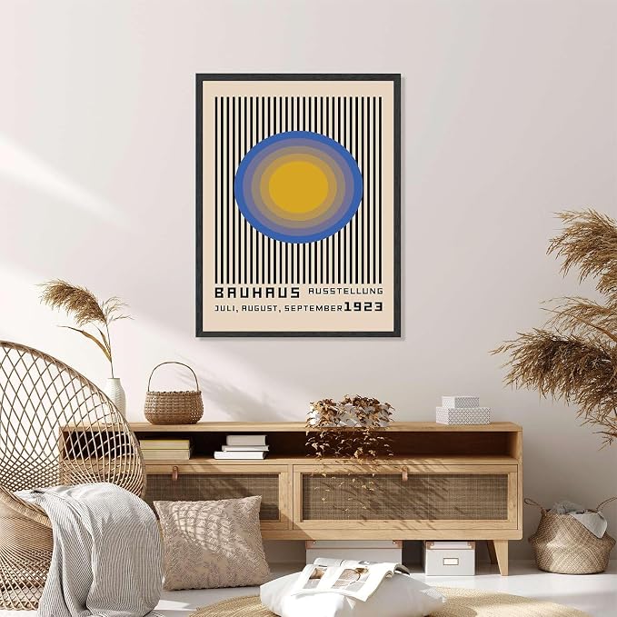 Framed Bauhaus Poster Canvas Wall Art for Living Room Bedroom Office Apartment Home Decor Pictures Wall Decor, Abstract Circles Art Print, Vintage Modern Style Poster (Black Framed,16L X20W)