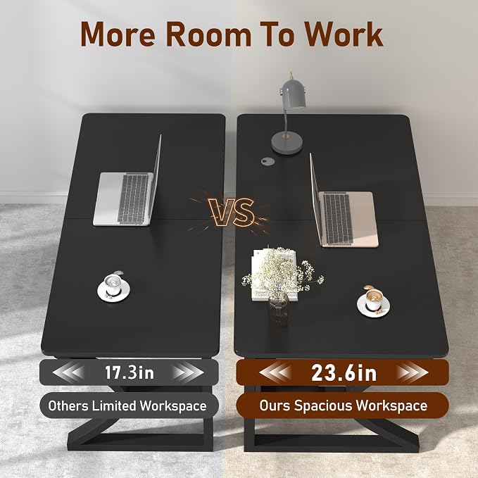 55 X 23.6'' Computer Desk, Home Office Desks w/Shelf Storage, Computer Desk w/Metal Frame, Cable Management, Study Student Desk Writing Work Table Deeper & Thicker Desktop for Home Bedroom