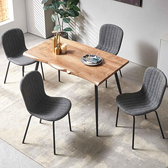 NORDICANA 5-Piece Dining Table Set, Modern Rectangular Dining Table and Chairs Set for Kitchen, Dining Room, Dinette, Breakfast Nook w/ 4 Chairs - Faux Leather Gray