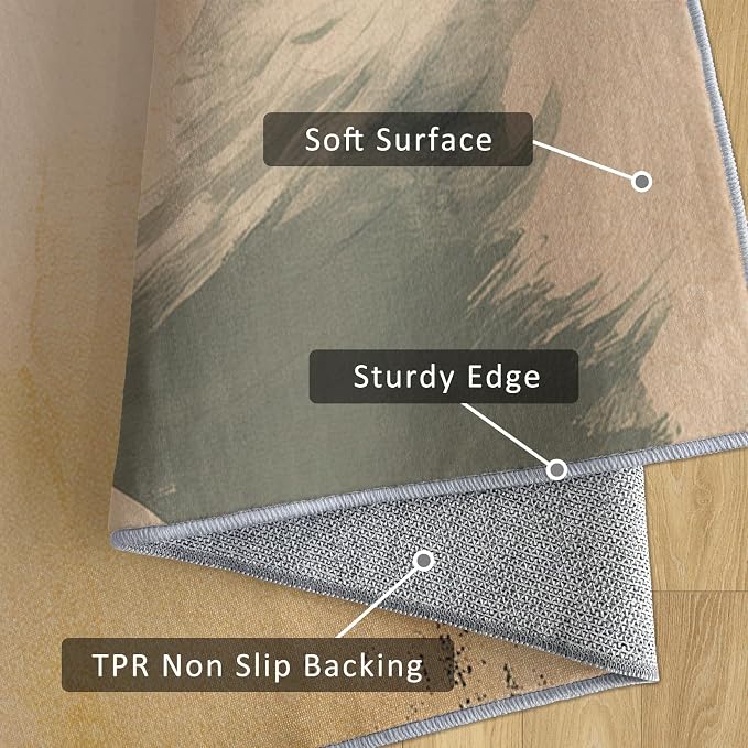 Small Area Rugs 2x4 Entryway, Japanese Rug, Red Sun Cherry Blossom Mountain Landscape Design, Washable Kitchen Rug, Compact Carpet for Laundry Room & Powder Room, Traditional Asian Art Room Decor