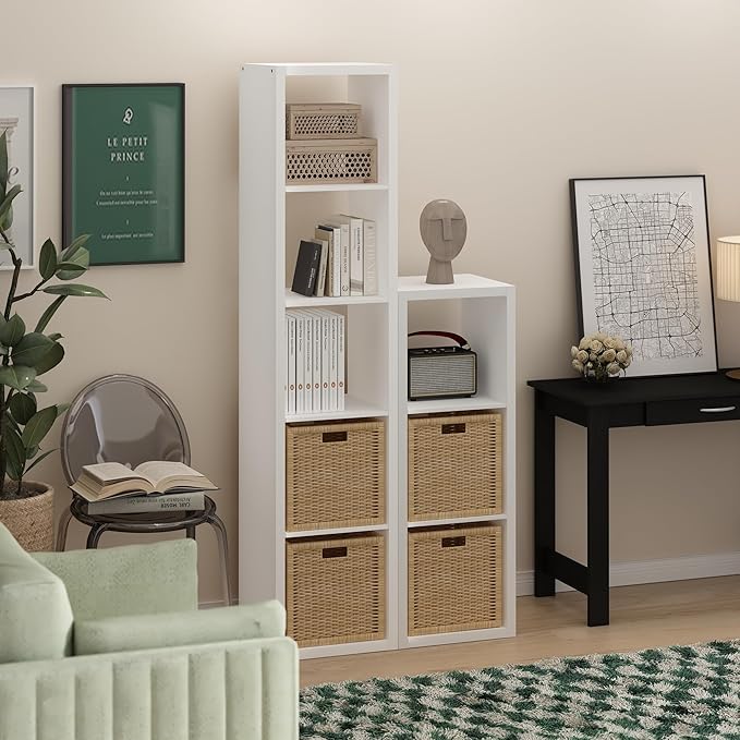 Furinno Cubicle Book Shelf, Vertical 5-Cube Bookshelf, Extra Thick Frame Horizontally & Vertically Reversible Bookcase with Open Back, 14.6" x 16" x 72", for Living Room, Bedroom, Home Office, White