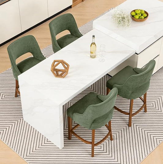 ClinQ Bar Stools Set of 4, 26" H Counter Height Bar Stools with Backs, Modern Upholstered Accent Barstools with Curved Footrest for Kitchen Island, Dining Room and Bar, Green-Walnut Legs