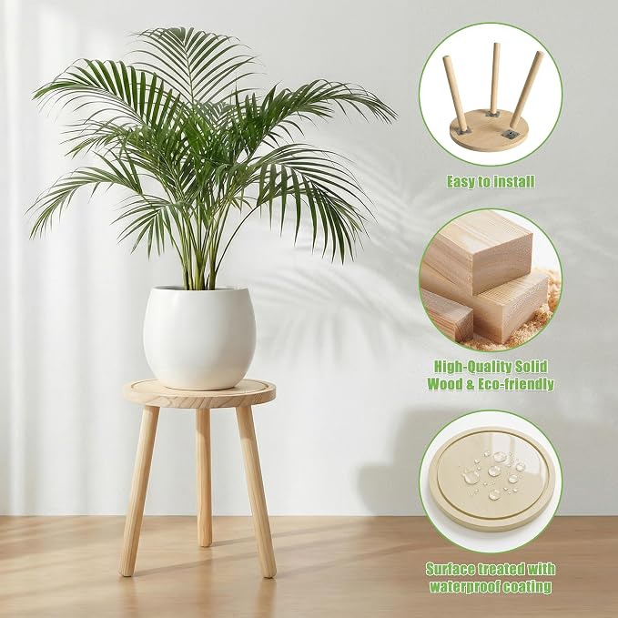 Wood Plant Stands Indoor, Single Plant Stand Modern Plant Table for Large Plants, Wooden Plant Stool Tall Plant Holder Small Round Side/End Table for Living Room Balcony Office (Light Brown)