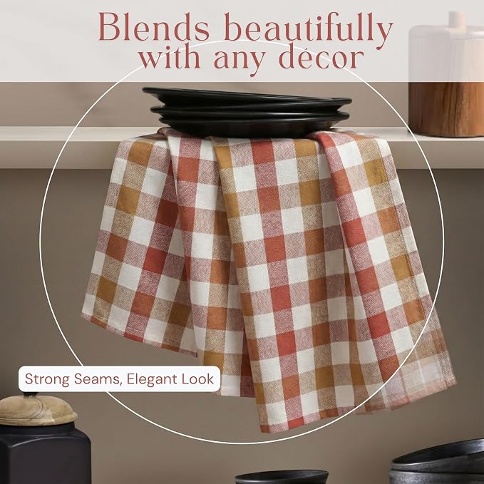 Multi Check Tea Towels 4 Pack Combo, 18"x26", Dish Towels for Kitchen Drying, Reusable Rags, Absorbent, Washable Cloths, Cleaning Towels for Dishes - Multi Pack