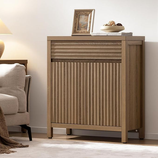 SICOTAS Fluted Buffet Cabinet with Storage - 29" Large Sideboard Modern Storage Cabinet Accent Coffee Bar Console Table with Drawers & Adjustable Shelves for Kitchen Living Room Entryway, Caramel Oak