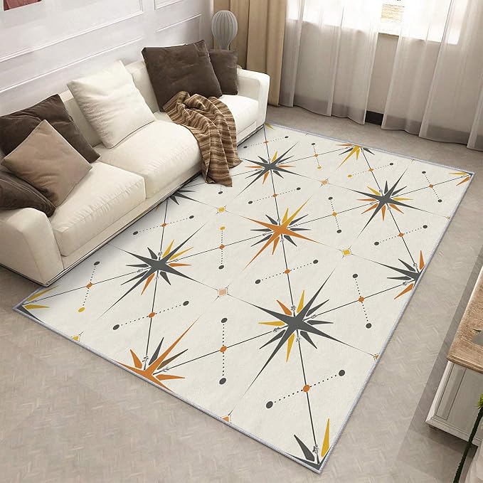 Atomic Rugs for Entryway 2x3 ft, Mid Century Modern Area Rugs for Bedroom, Washable Non Slip Low Pile Small Starburst Carpet, Indoor Door Mat, Home Decor PF-P 107