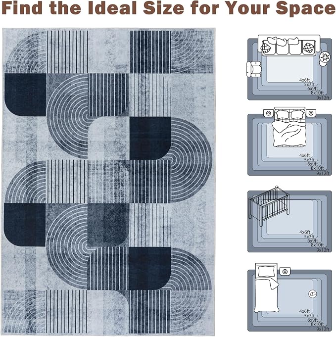 4x6 Grey Area Rugs for Bedroom Living Room - Soft Washable Modern Rug Non-Slip Geometric Gray Carpet Indoor Floor Abstract Mat for Dining Room Nursery Office Home Decor, 4 x 6 Rug
