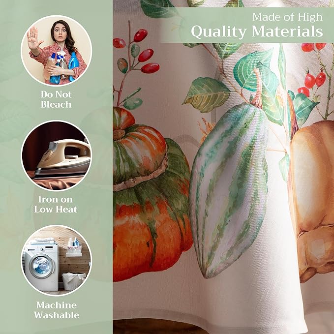 Maison d' Hermine Table Cloth Round Table 100% Cotton 63 Inches Fall Tablecloth Reusable Everyday Use for Thanksgiving Christmas Decorations Dining Farmhouse Party (Lumina)