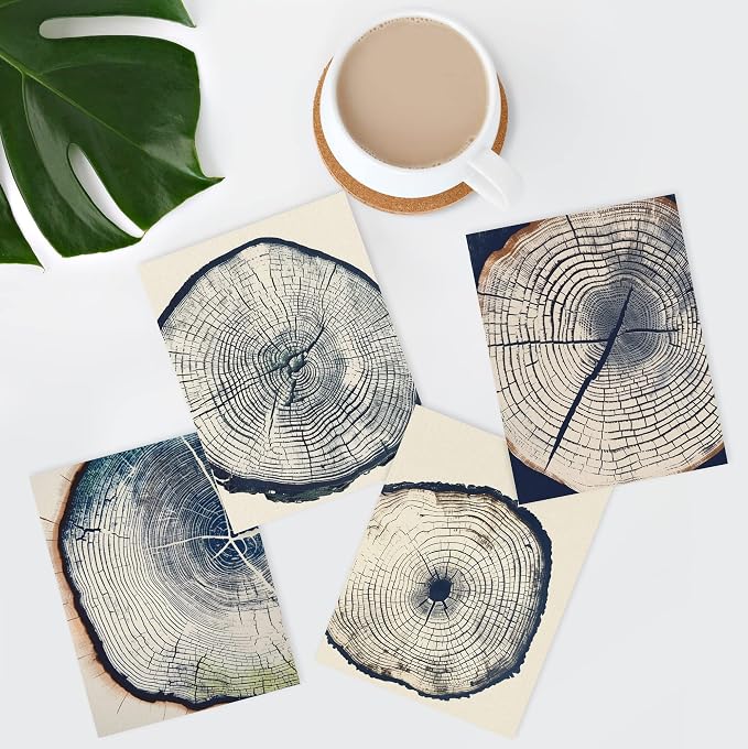 SIGNWIN Adhesive Canvas Poster Blue & White Overexposed Wood Tree Ring Nature Wilderness Minimalism Digital Art Modern Art Decorative Zen Relax/Calm Multicolor for Bedroom - 11"x14"x4