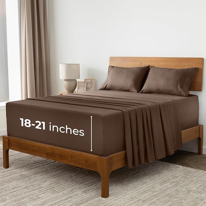 Mellanni Extra Deep King Sheets - 4 PC Iconic Collection Bedding - Hotel Luxury, Ultra Soft, Cooling Bed Sheets - Wrinkle, Fade, Stain Resistant (King, Brown)
