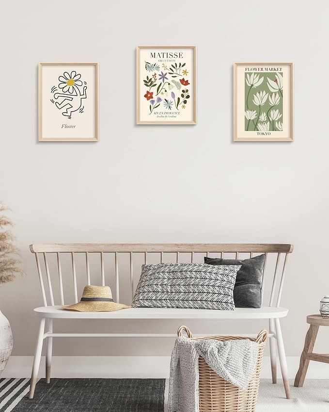 Framed Matisse Canvas Wall Art for Bedroom,Abstract Matisse Canvas Wall Decor,Minimalist Classic Decor Aesthetic,16x12IN Wood High Framed Design Posters for Living Room,Bathroom Set of 3