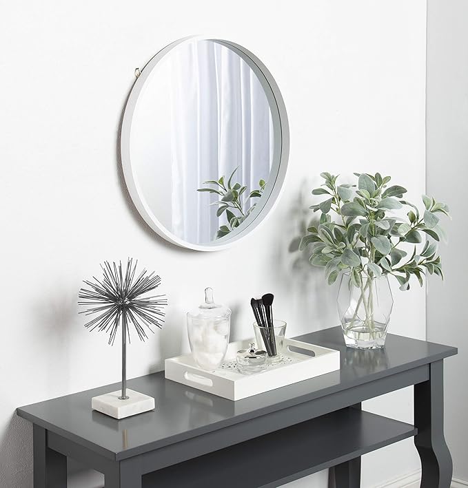 Kate and Laurel Travis Round Wood Wall Mirror, 21.6" Diameter, White, Modern Wall Décor Accent