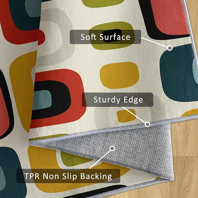 Mid-Century Modern Rug 3x5 Geometric Retro 60s 70s Pattern Area Rugs for Living Room, Bedroom, Mid-Century Modern Home Decor Accessories Indoor Carpet, Non Slip & Machine Washable, GD0645
