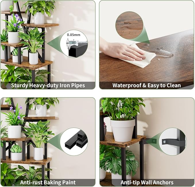 JUSTOGO Plant Stand Indoor with Grow Lights, 8 Tiered Tall Plant Shelf for Indoor Plants Multiple, 65" Large Corner Plant Stands, Metal Flower Holder Display Plant Rack for Living Room, Home, Patio