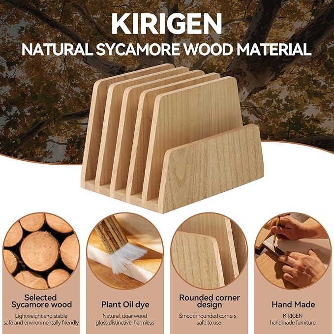 KIRIGEN Wooden Desk Mail Organizer, 5-Slot File Holder and Letter Sorter for Mail, Folders, Bills, Papers, Notebooks, Home Office, Classroom, Countertop, No Assembly, Natural 5KWJJ-NA