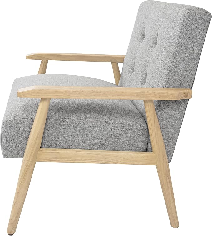 Mid-Century Modern Accent Chair, Natural Wood Frame (Gray Woven)
