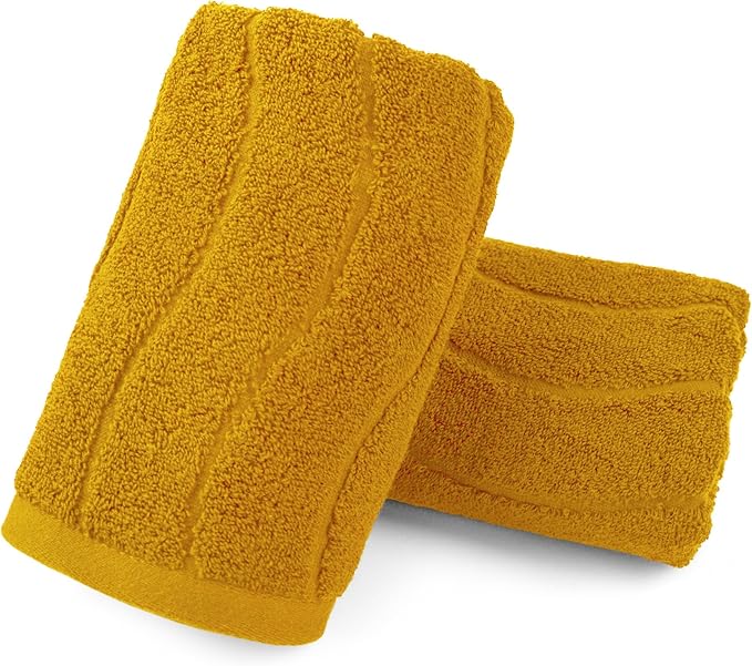 Jacquotha Wavy Striped Cotton Hand Towels, Set of 2, Dry Your Hand Instantly, 13x29 Inches, Mustard Kitchen Bathroom Towel
