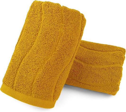 Jacquotha Wavy Striped Cotton Hand Towels, Set of 2, Dry Your Hand Instantly, 13x29 Inches, Mustard Kitchen Bathroom Towel