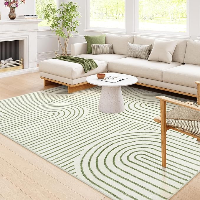 Lahome Abstract 10x14 Area Rugs for Living Room Bedroom, Soft Large Washable Rugs, Ultra-Thin Non-Slip Modern Dining Room Rug Non-Shedding Accent Carpet for Office Darrell, Green