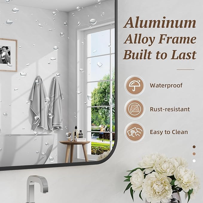 2-Pack Bathroom Mirrors for Over Sink 24" x 36", Black Metal Frame Rounded Corner Rectangle Wall Mirror, Modern Farmhouse Vanity Mirror(Horizontal/Vertical)