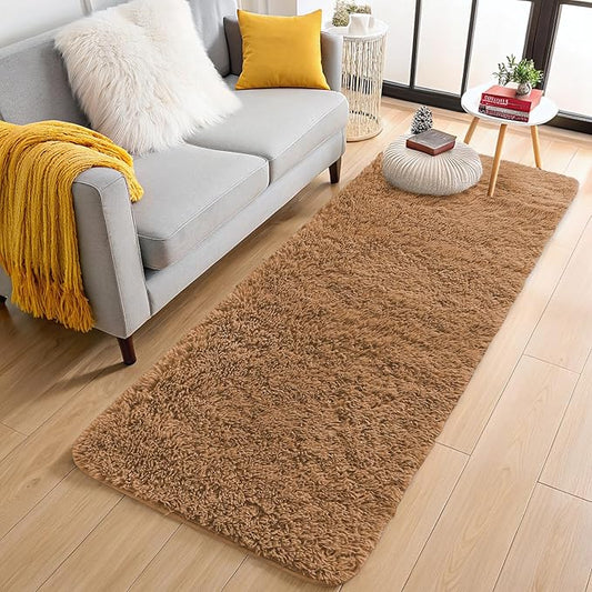 OLANLY 2x6 Machine Washable Runner Rugs for Hallway, Soft Fluffy Shaggy Bedside Rugs for Bedroom, Living Room, Indoor Floor Carpet for Kids Girls and Boys, Nursery Rooms, Home Decor Aesthetic, Khaki
