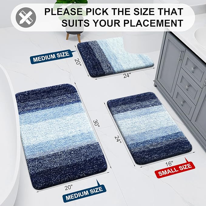 Arotive Microfiber Bathroom Rugs, Shaggy Soft and Absorbent Bath Rug, Non-Slip, Thick Plush Machine Washable Dry Bath Mats for Bathroom, Tub and Shower, 70x46, Blue, Rectangular