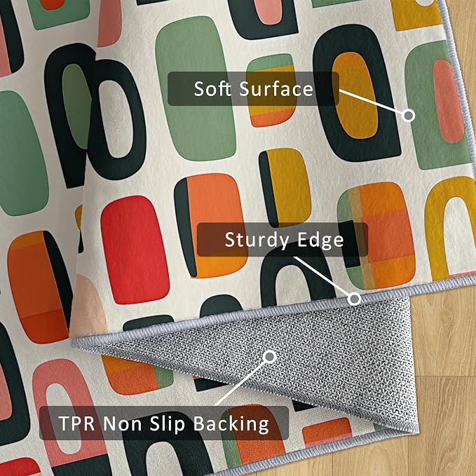 Mid Century Modern Rug 5x7 Retro 70s Boho Plaid Pattern Area Rugs for Living Room, Bedroom, Mid Century Modern Home Decor Accessories Indoor Carpet, Non Slip & Machine Washable, GD0717