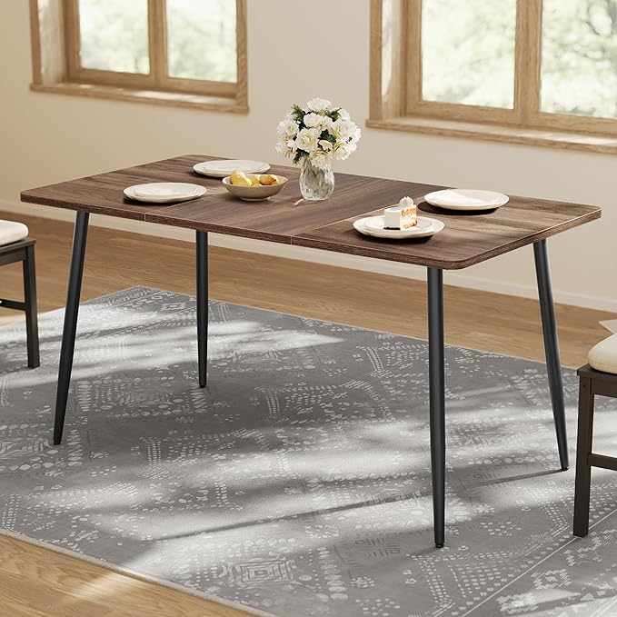 VASAGLE Dining Table for 4-6 People, Modern Farmhouse Dining Room Table, Quick Assembly, Heat-Resistant Tabletop, 55.1 x 29.5 x 29.5 Inches, for Kitchen, Natural Walnut and Ink Black UKDT100K02V2