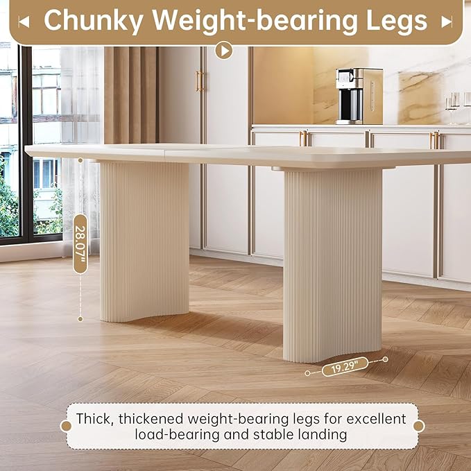 62.99" Rectangular Dining Table for 6, 6 Seat Dinner Table with Thick Top and Wave Shaped Legs for Kitchen, Living Room, White