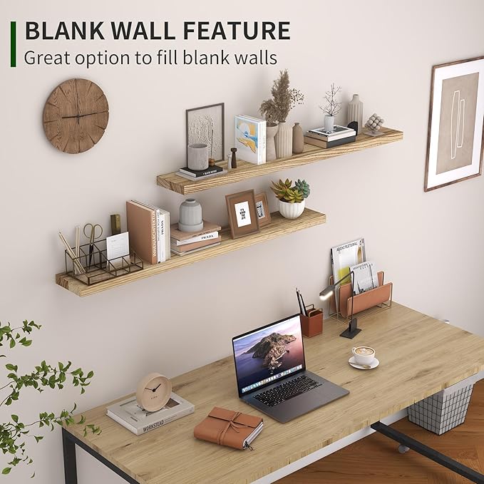 Marsmiles Wood Floating Shelves for Wall Set of 2, 48 Inch Wide Rustic Wooden Floating Shelves, Invisible Wall Mounted Display for Living Room Bedroom Kitchen Bathroom Office, Carbonized Black