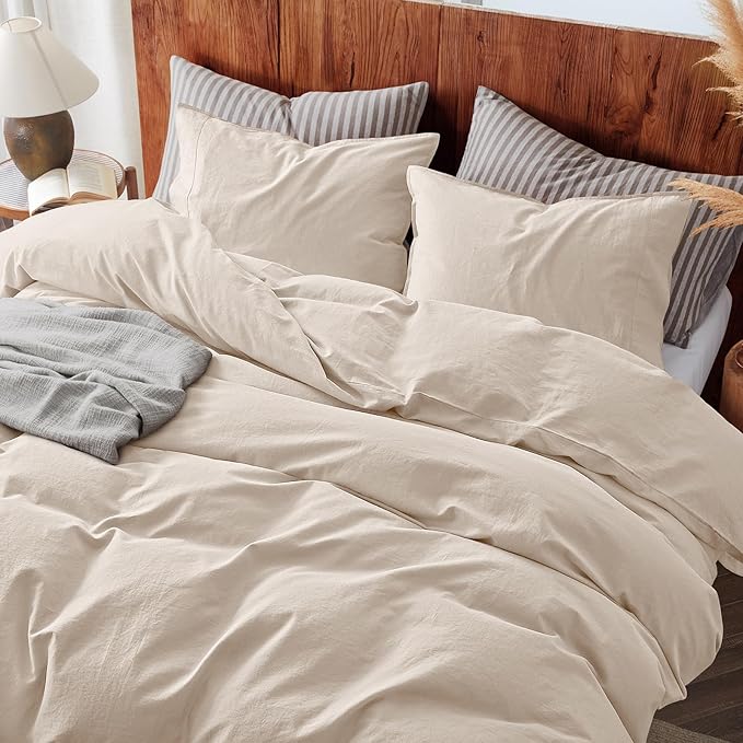 3Pcs Organic Linen Duvet Cover Queen Size, 100% French Linen from Normandy, Soft & Durable Tannish Linen Grey Bedding Set Comforter Cover with 2 Pillowcases, 1 Duvet Cover with Zipper