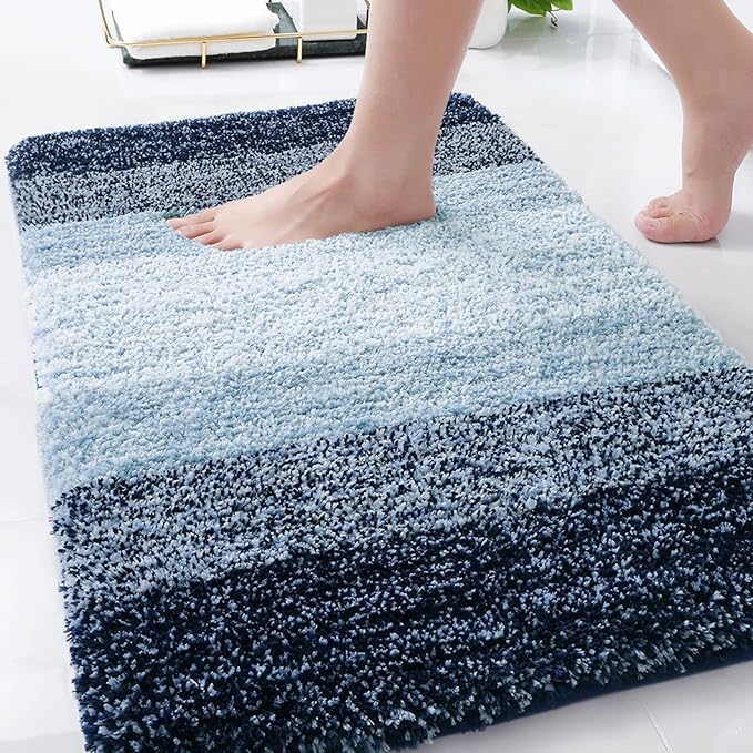 Arotive Microfiber Bathroom Rugs, Shaggy Soft and Absorbent Bath Rug, Non-Slip, Thick Plush Machine Washable Dry Bath Mats for Bathroom, Tub and Shower, 34x21, Dark Blue, Rectangular